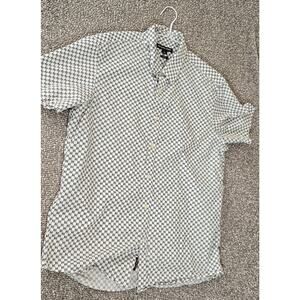 Michael Kors Mens Button Down Short Sleeve Slim Fit Shirt MK Logo Monogram White